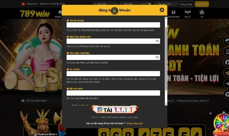 Đăng Ký 789Win Dễ Dàng Nhanh Chóng Trong Vài Bước Đơn Giản 2 Giao diện đăng ký 789Win